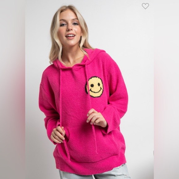 Sweaters - H58. Fuzzy Cozy Hooded Smiley Sweater